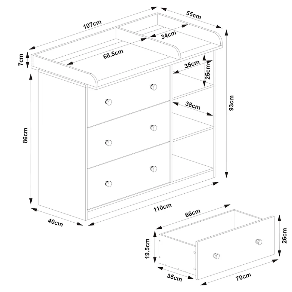 Commode à langer Beldinupp avec plan à langer blanc en.casa