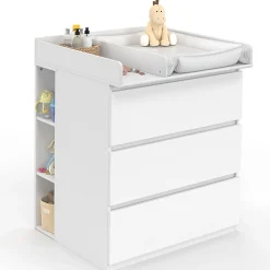 Commode à langer évolutive AMBRE blanc 3 tiroirs table à langer et 2 étagères amovibles