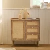 Commode 1 porte 3 tiroirs avec façades en rotin et pieds en bois L80 cm - PALMO