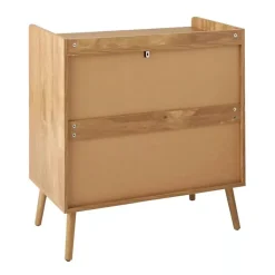 Commode 1 porte 3 tiroirs avec façades en rotin et pieds en bois L80 cm - PALMO