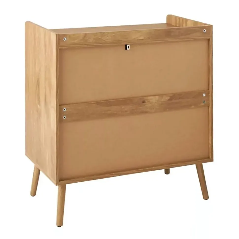 Commode 1 porte 3 tiroirs avec façades en rotin et pieds en bois L80 cm - PALMO
