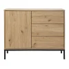 Commode 1 Porte 3 Tiroirs Décor Chêne L90 x H80 cm - LENNY