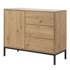 Commode 1 Porte 3 Tiroirs Décor Chêne L90 x H80 cm - LENNY