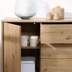 Commode 1 Porte 3 Tiroirs Décor Chêne L90 x H80 cm - LENNY