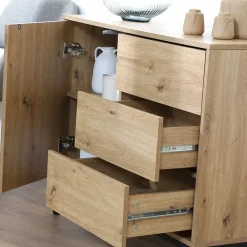 Commode 1 Porte 3 Tiroirs Décor Chêne L90 x H80 cm - LENNY