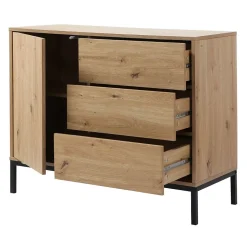 Commode 1 Porte 3 Tiroirs Décor Chêne L90 x H80 cm - LENNY