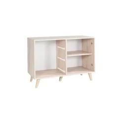 Commode 1 porte et 3 tiroirs MALMO coloris chene clair et blanc