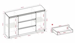 Commode 2 portes 3 tiroirs, 120 x 78 x 39 cm, couleur: marine