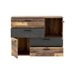 Commode 2 portes 4 tiroirs décor bois vintage béton gris - DEST