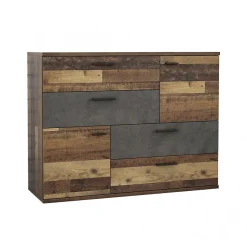 Commode 2 portes 4 tiroirs décor bois vintage béton gris - DEST