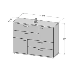 Commode 2 portes 4 tiroirs décor bois vintage béton gris - DEST