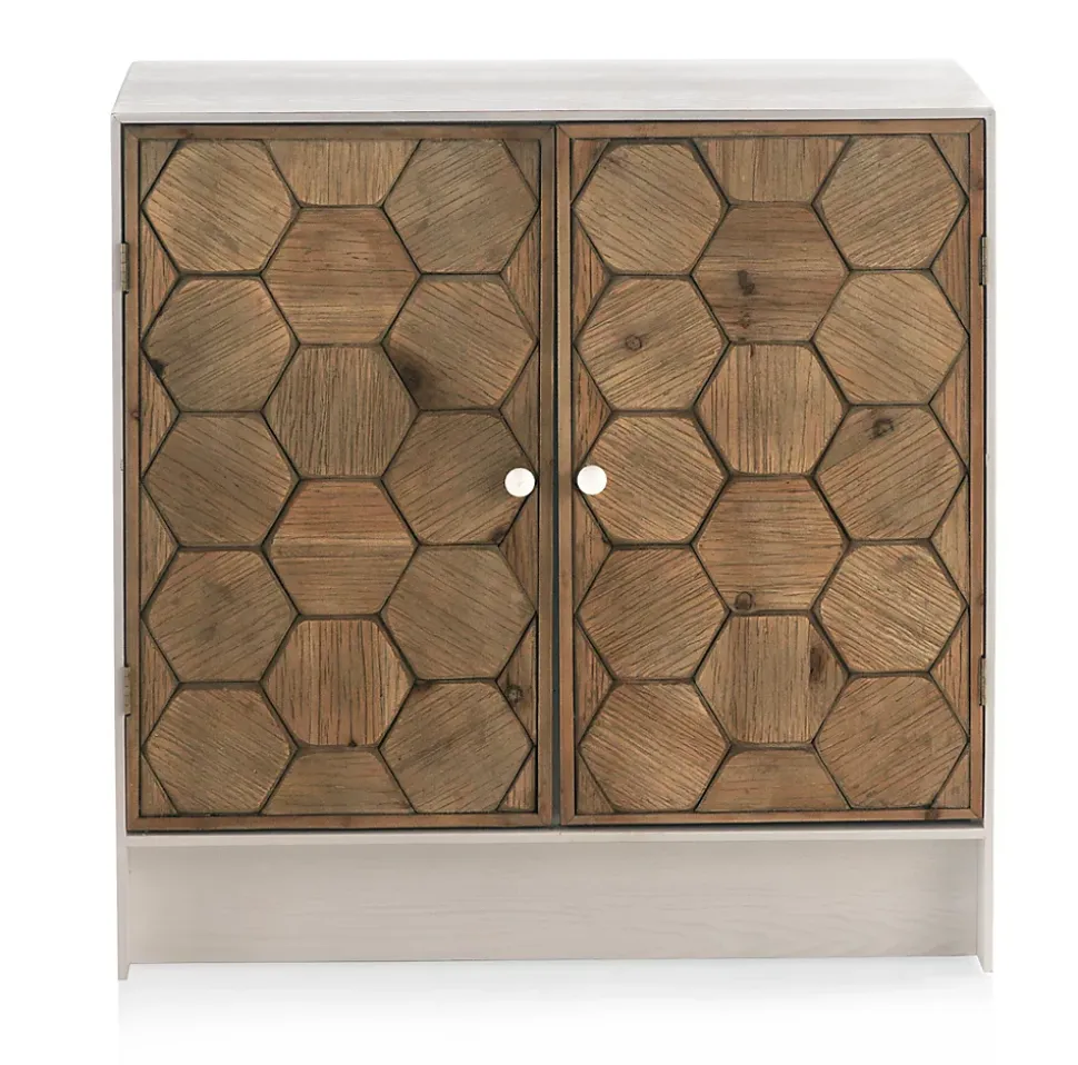 Commode 2 portes en frêne blanc patiné