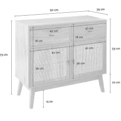 Commode 2 portes en rotin et 2 tiroirs L90 cm - ALIA