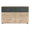 Commode - RHODES - 6 tiroirs - Chene Hickory et gris - 130 x 41 x 83 cm - WIMEX