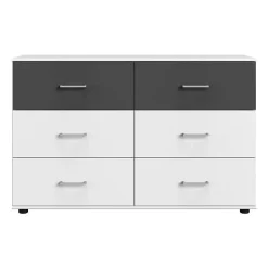 Commode - RHODES - 6 tiroirs - Blanc / Rechampis graphite - 130 x 41 x 83 cm - WIMEX