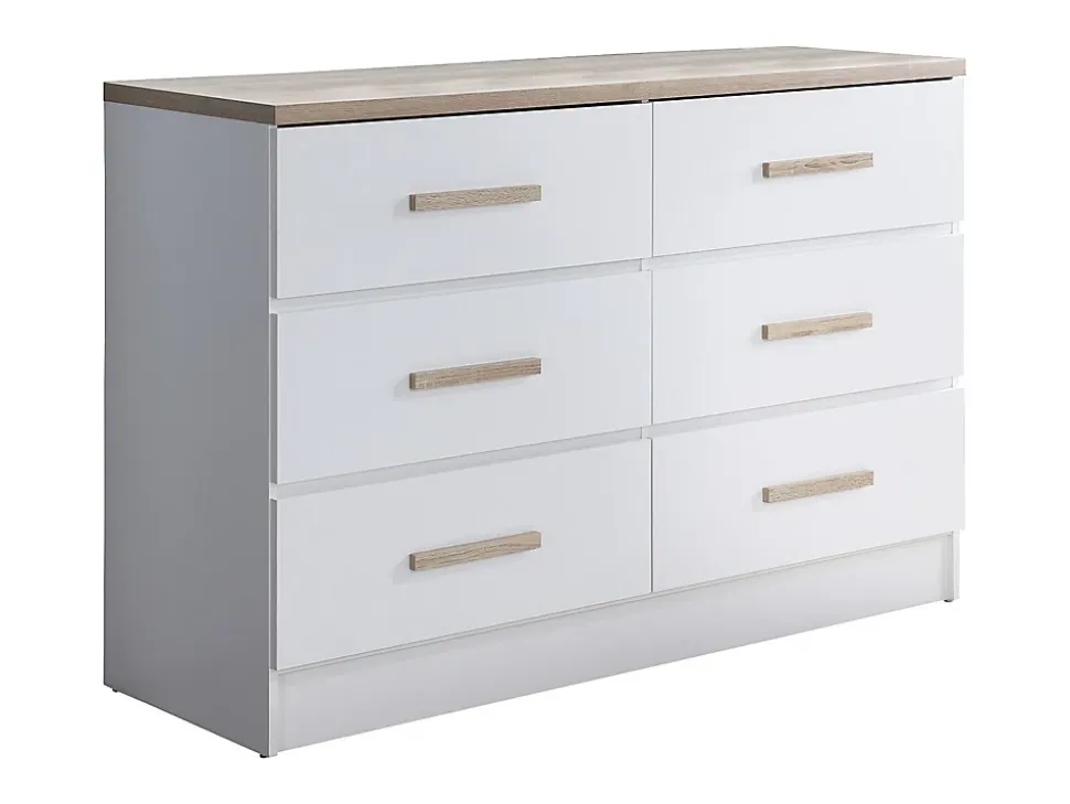 Commode 6 tiroirs - Blanc et naturel - SKAIDO