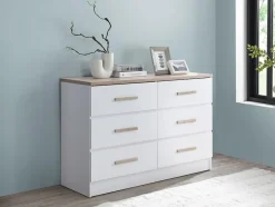 Commode 6 tiroirs - Blanc et naturel - SKAIDO