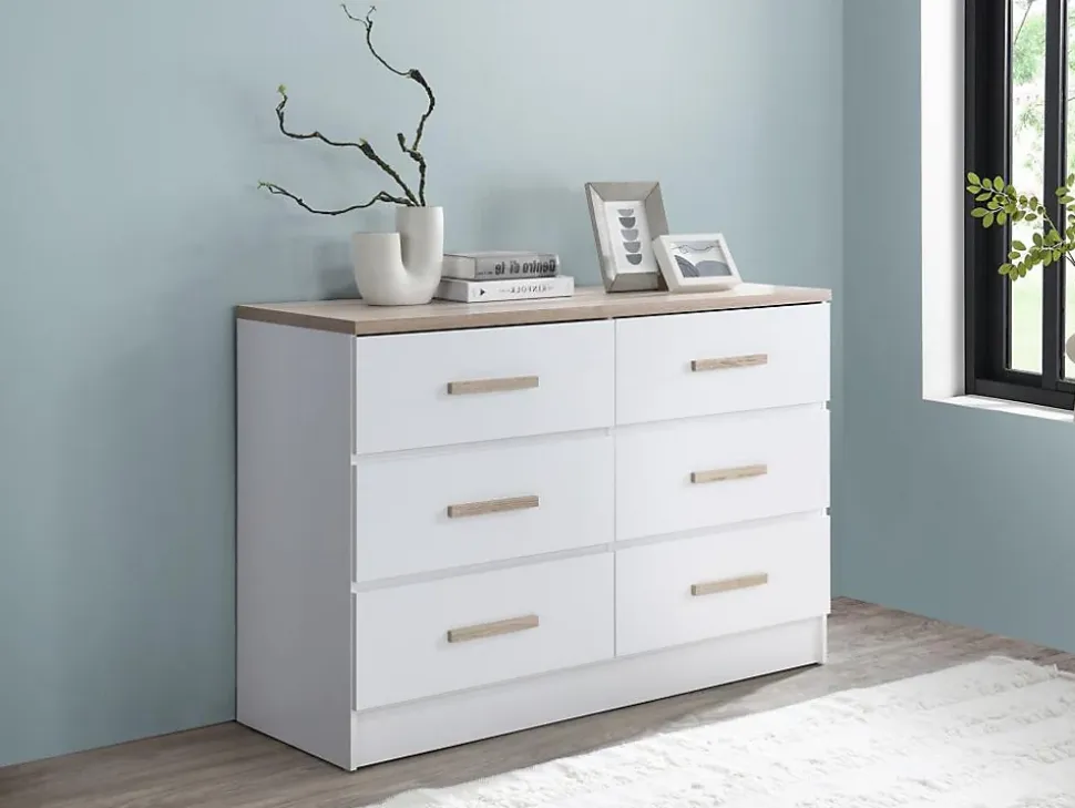 Commode 6 tiroirs - Blanc et naturel - SKAIDO