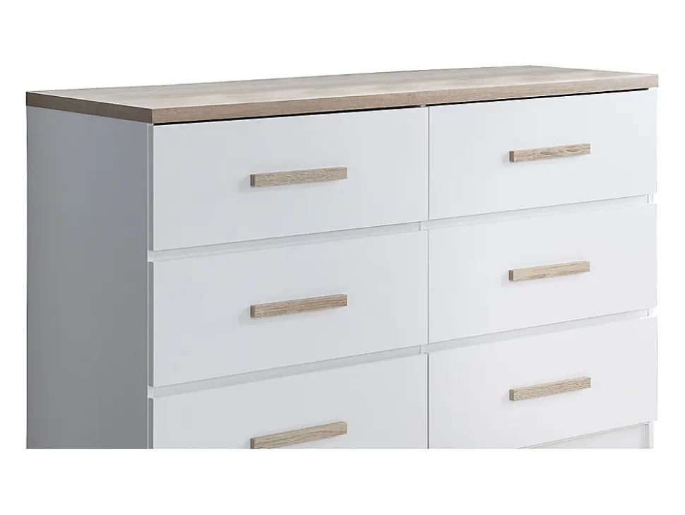 Commode 6 tiroirs - Blanc et naturel - SKAIDO