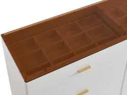 Commode 6 tiroirs - MDF et verre trempé - Blanc laqué et marron - MATIRINA
