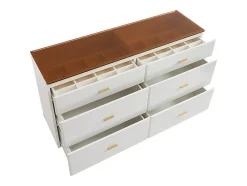 Commode 6 tiroirs - MDF et verre trempé - Blanc laqué et marron - MATIRINA