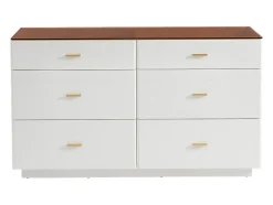 Commode 6 tiroirs - MDF et verre trempé - Blanc laqué et marron - MATIRINA