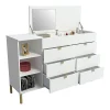 Commode 6 tiroirs, 3 niches et 1 coffre - Avec miroir - Blanc et doré - ONISHA