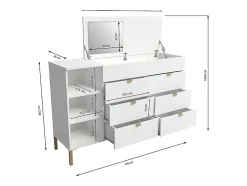 Commode 6 tiroirs, 3 niches et 1 coffre - Avec miroir - Blanc et doré - ONISHA