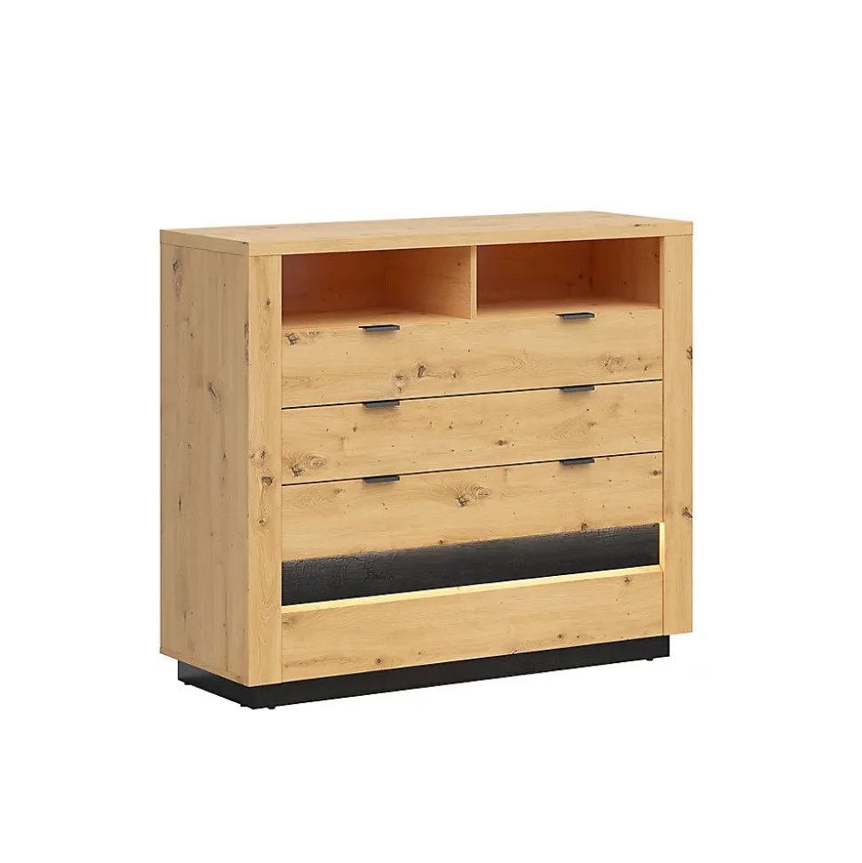 Commode 4 tiroirs 2 niches avec LED Glenn Bois et Noir