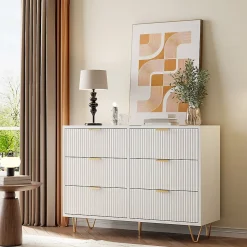 Commode 6 tiroirs à ondulations - Blanc, rangement élégant et pratique pour chambre, salon ou bureau