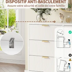 Commode 6 tiroirs à ondulations - Blanc, rangement élégant et pratique pour chambre, salon ou bureau
