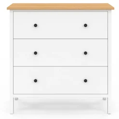 Commode 3 tiroirs ACHILLE 80 cm bois blanc plateau bois