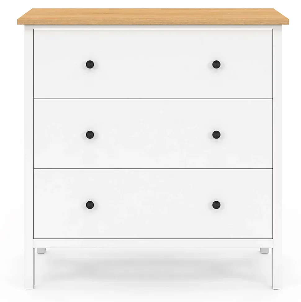 Commode 3 tiroirs ACHILLE 80 cm bois blanc plateau bois