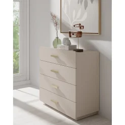 Commode 4 tiroirs AMALIE Coloris beige sable L100 x H93 x P42 cm Finition élégante et formes douces