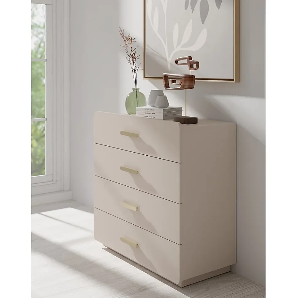 Commode 4 tiroirs AMALIE Coloris beige sable L100 x H93 x P42 cm Finition élégante et formes douces