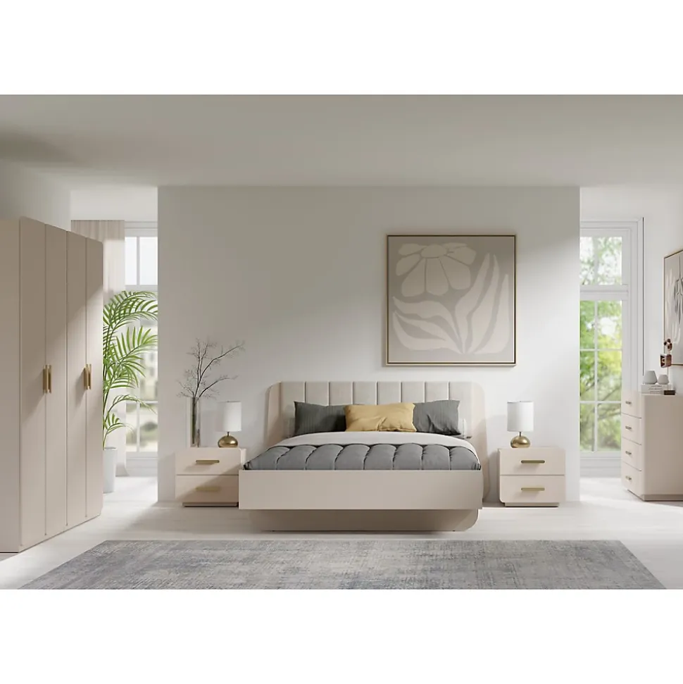 Commode 4 tiroirs AMALIE Coloris beige sable L100 x H93 x P42 cm Finition élégante et formes douces