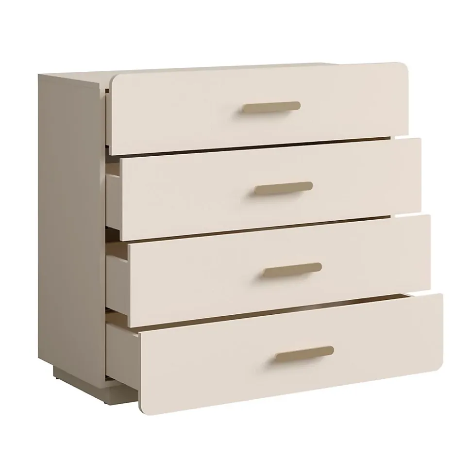Commode 4 tiroirs AMALIE Coloris beige sable L100 x H93 x P42 cm Finition élégante et formes douces