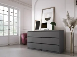 Commode 6 Tiroirs Anthracite, 140 X 39 X 79 Cm