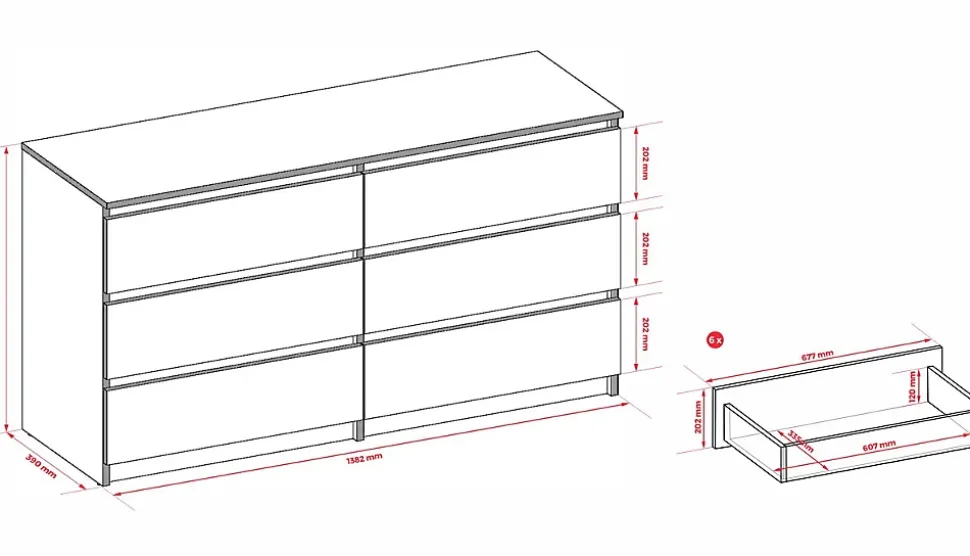 Commode 6 Tiroirs Anthracite, 140 X 39 X 79 Cm