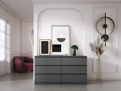 Commode 6 Tiroirs Anthracite, 140 X 39 X 79 Cm