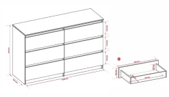 Commode 6 Tiroirs, Anthracite / Chêne Lancelot, 120 x 39 x 79 Cm