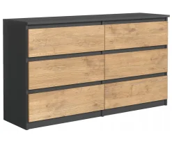 Commode 6 Tiroirs, Anthracite / Chêne Lancelot, 120 x 39 x 79 Cm