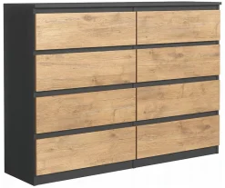 Commode 8 Tiroirs, Anthracite / Chêne Lancelot, 120 X 101 X 39 Cm