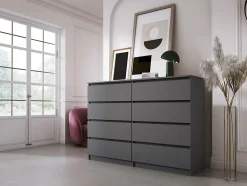 Commode 8 Tiroirs, Anthracite, 140 X 101 X 39 Cm