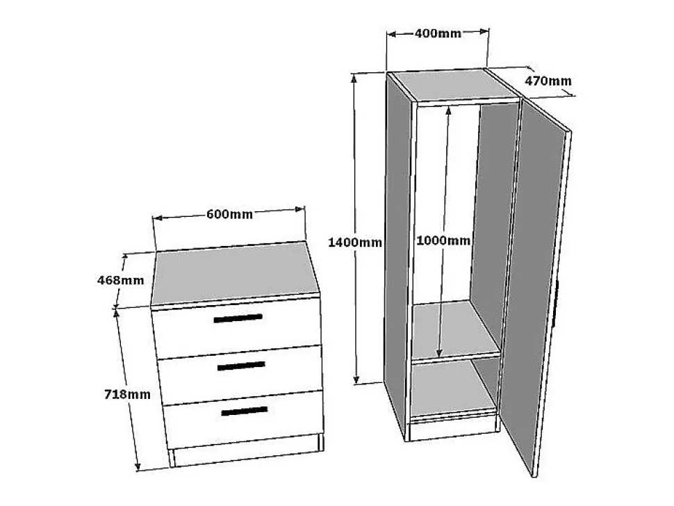 Commode 3 tiroirs avec armoire et miroir - Blanc - VITORIO