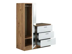 Commode 3 tiroirs avec armoire et miroir - Blanc et naturel - VITORIO