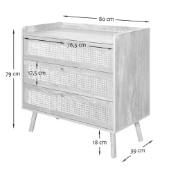 Commode 3 tiroirs avec façades en rotin naturel L80 cm - PALMO