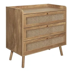 Commode 3 tiroirs avec façades en rotin naturel L80 cm - PALMO