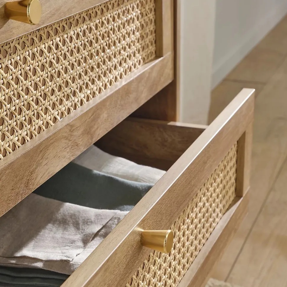 Commode 3 tiroirs avec façades en rotin naturel L80 cm - PALMO