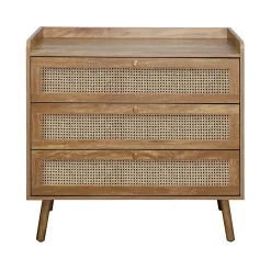 Commode 3 tiroirs avec façades en rotin naturel L80 cm - PALMO